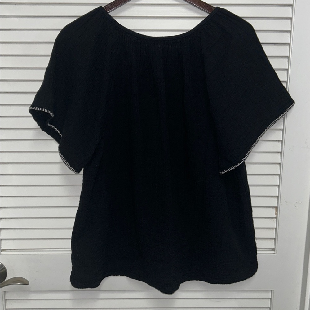 Boho Embroidered Gauzy Peasant Top - Black - Picture 4 of 5